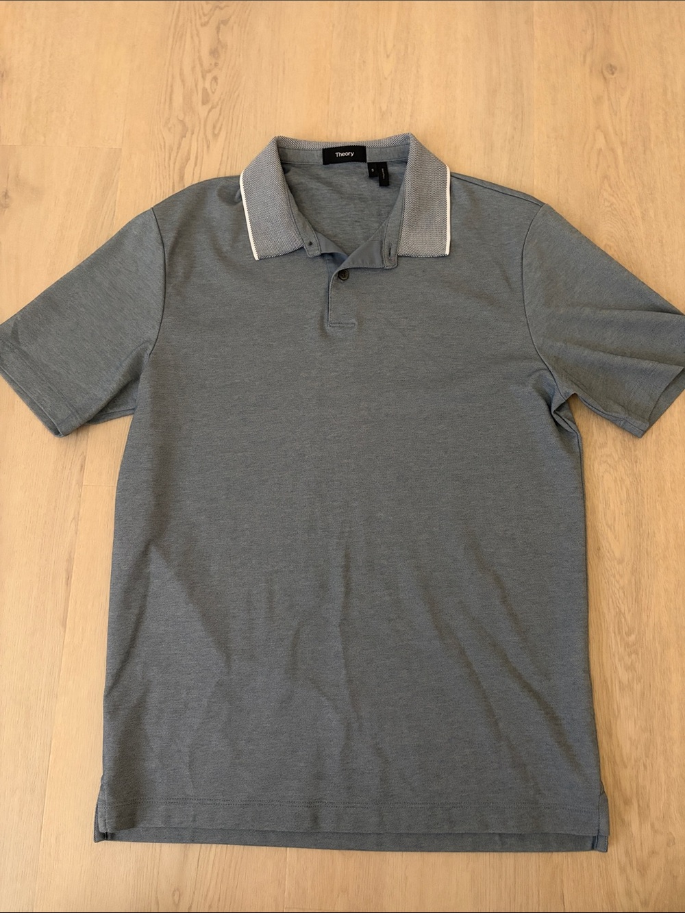 Theory Men's Blue Gray Polo Shirt with Contrast Collar